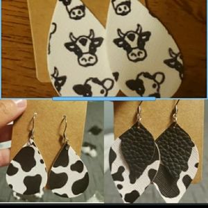 3 pairs faux leather earrings- cow bundle